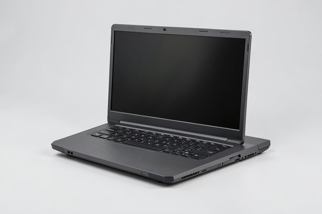 Dell Latitude 5430 Rugged semi-rugged 14-inch laptop in dark gray chassis with protective corner bumpers