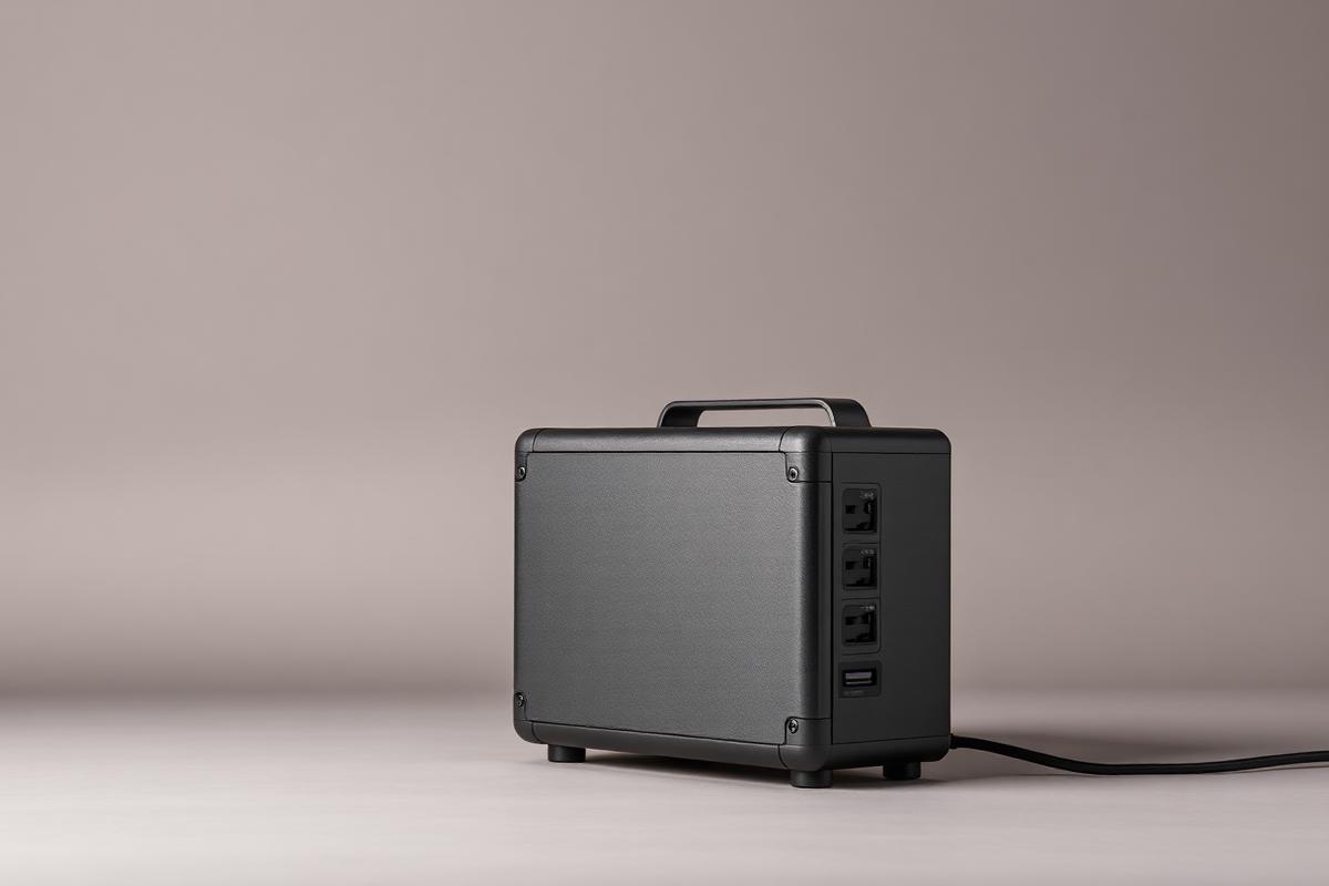 Northline Voltcrate 1600 portable power station, a matte dark grey box with a folding handle and a bank of outlets on one side